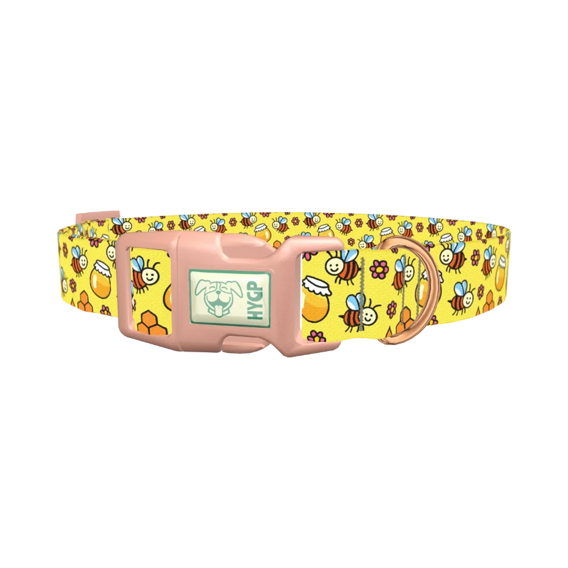 Happy Bees Dog Collar - plastic rose gold