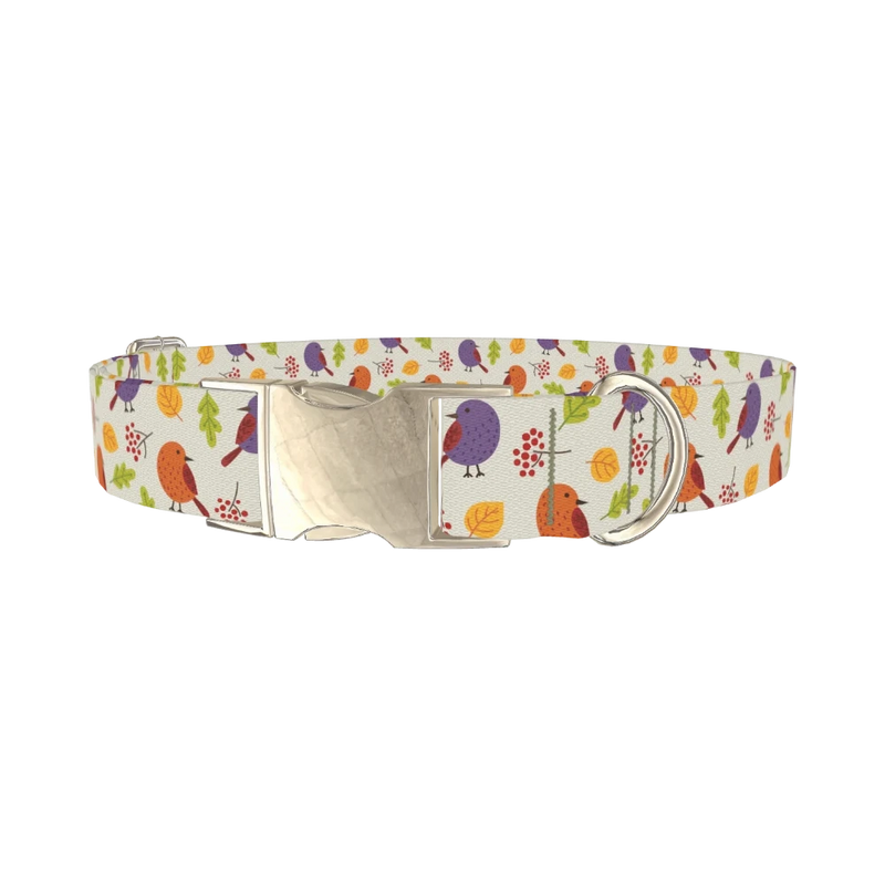 Autumn Bird Dog Collar - metal silver
