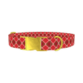 Festive Pink Red Plaid Dog Collar - metal gold