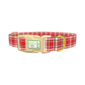 Light Red Plaid Dog Collar - plastic gold