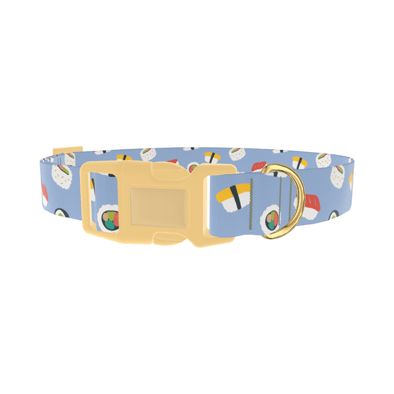 Blue Sushi Roll Dog Collar - plastic gold