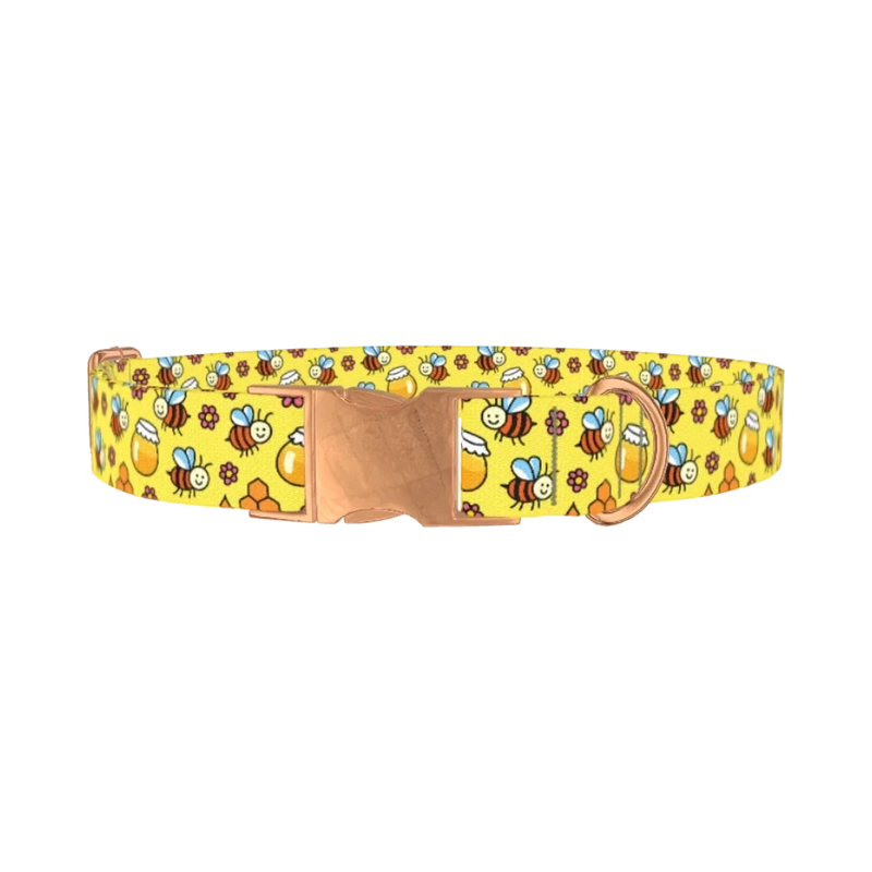 Happy Bees Dog Collar - metal rose gold
