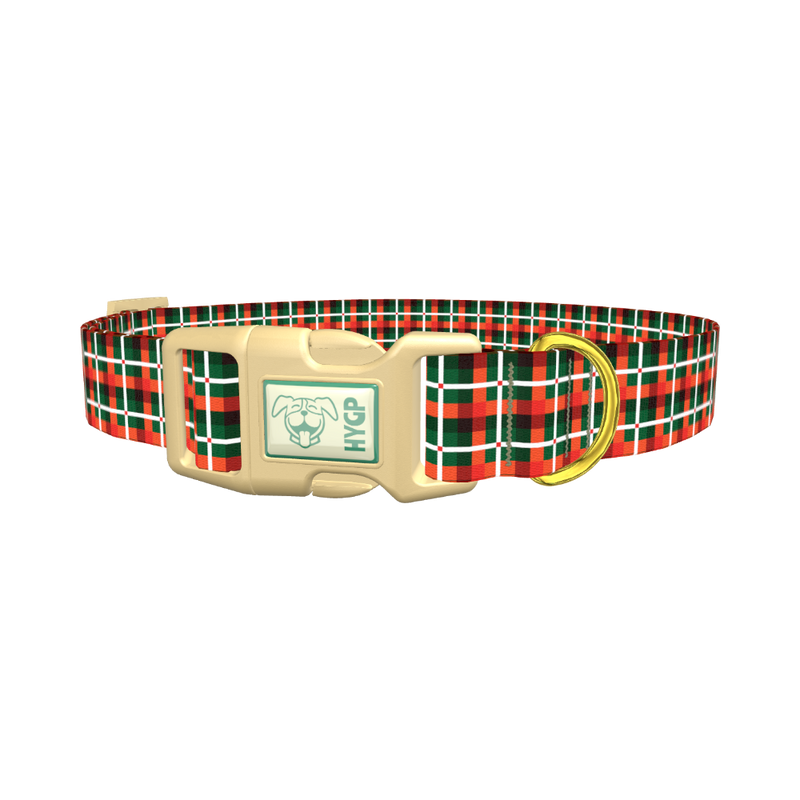 Festive Plaid Dog Collar - plastic gold