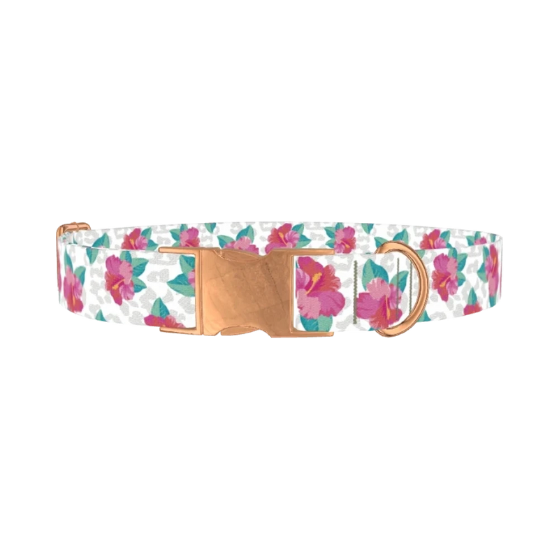 Leopard Floral Dog Collar - metal rose gold
