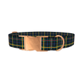 Blue Green Tartan Dog Collar - metal rose gold