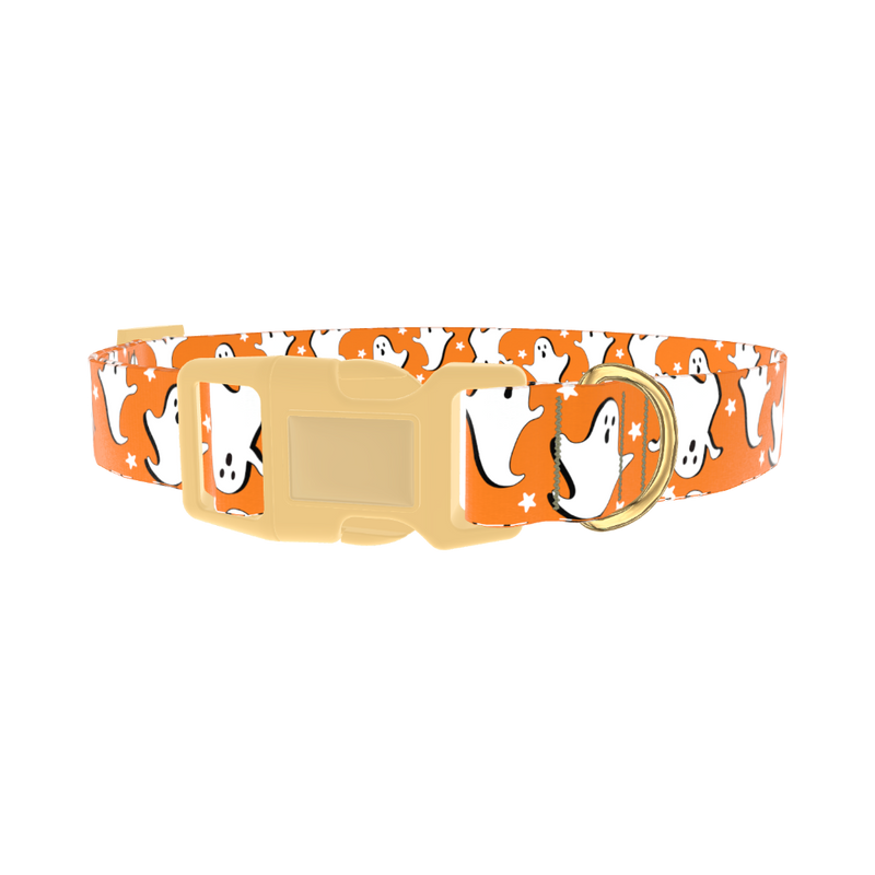 Halloween Ghost Stars Dog Collar - plastic gold