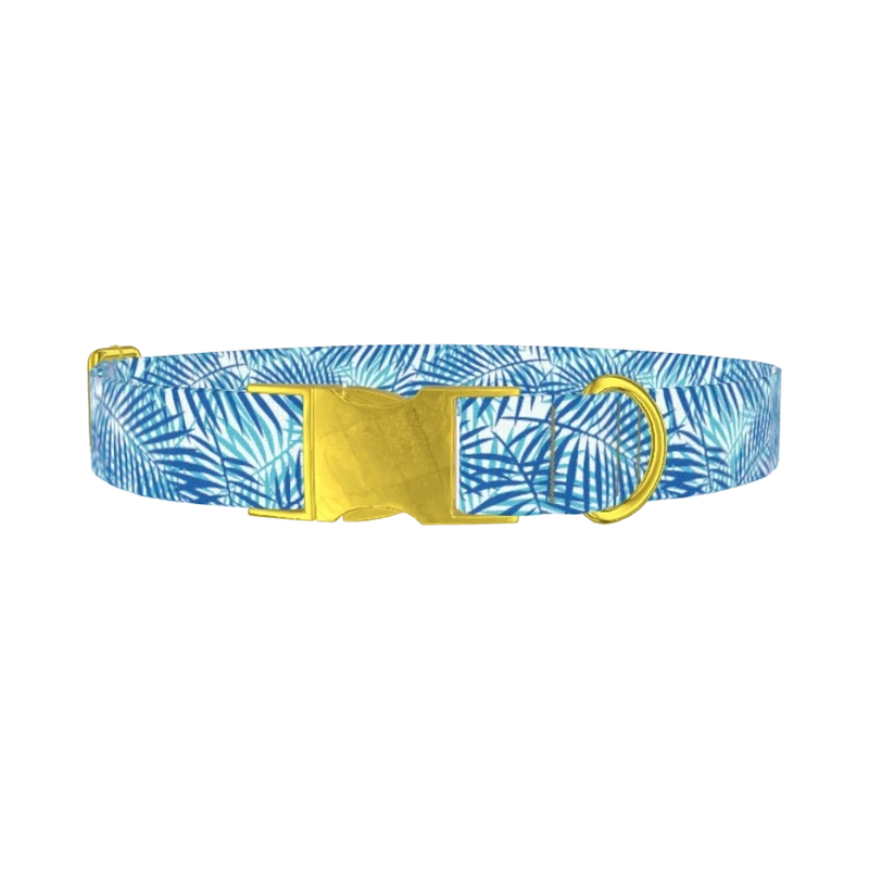 Tropical Leaves Dog Collar - metal gold