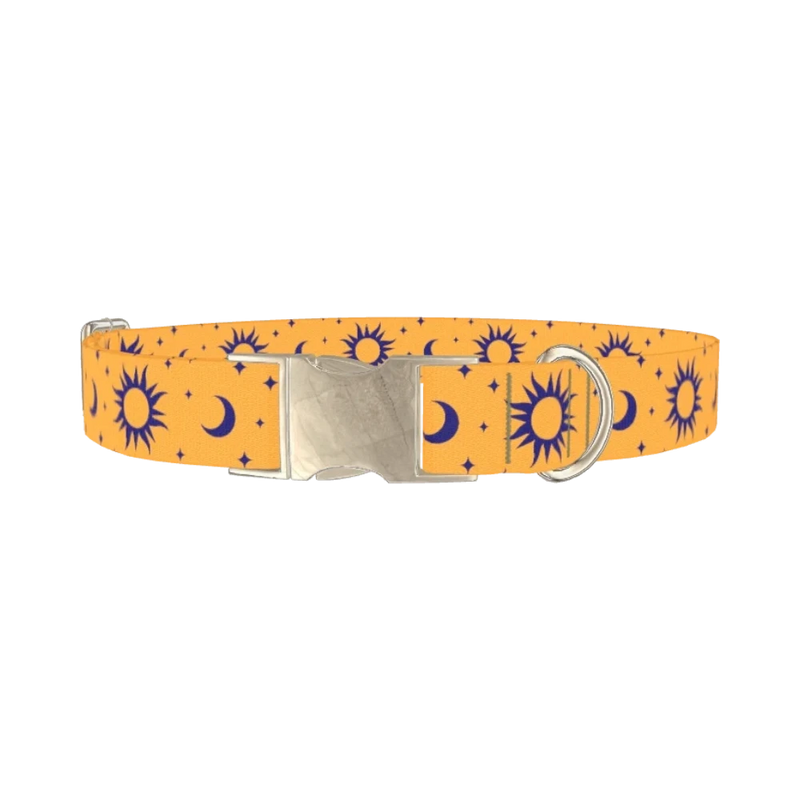 Mystical Sun and Moon Dog Collar - metal silver