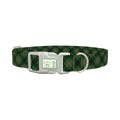 Dark Green Christmas Plaid Dog Collar - plastic silver