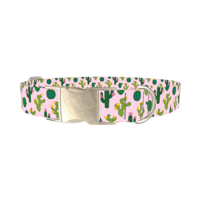 Floral Cactus Dog Collar - metal silver