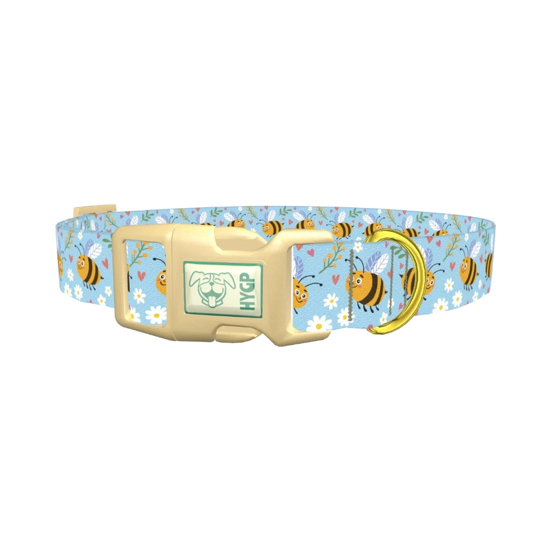 Bees and Hearts Dog Collar - plastic gold