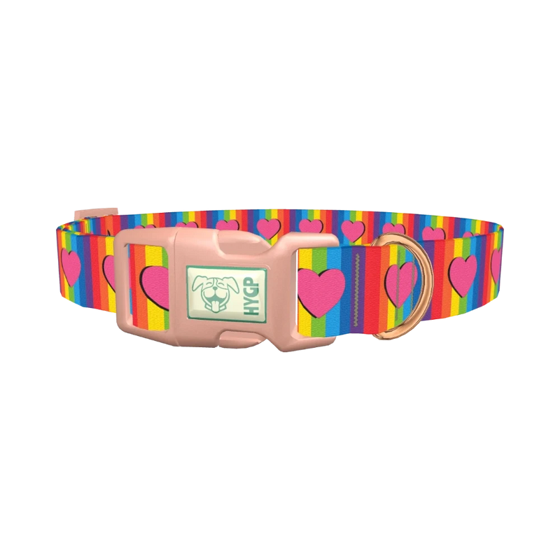 Rainbow Heart Dog Collar - plastic rose gold
