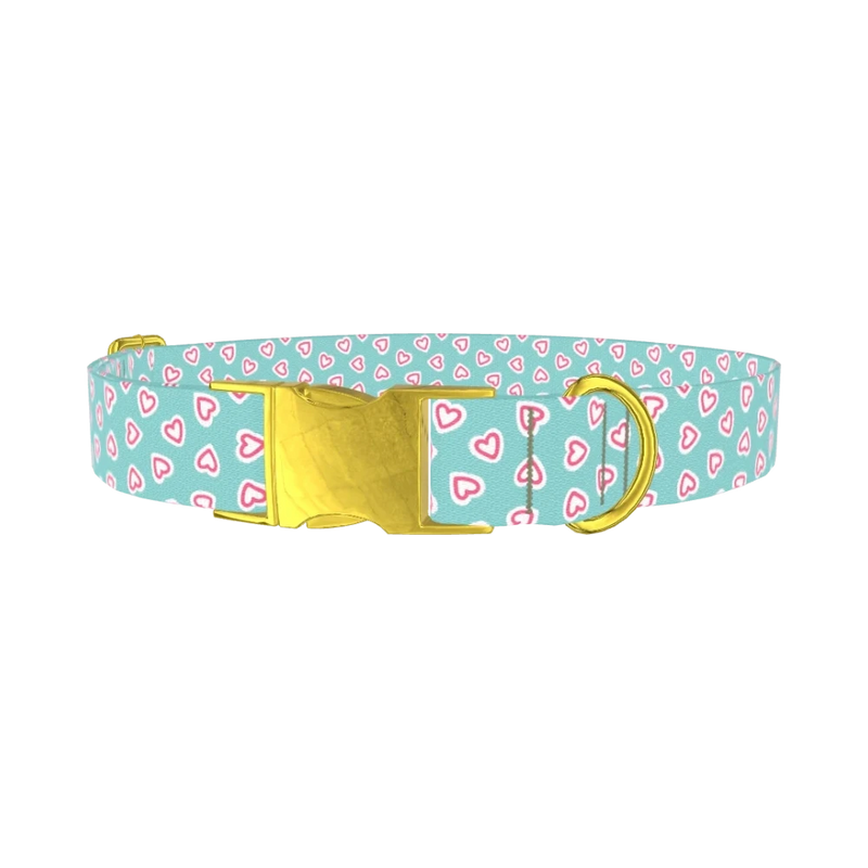 Pastel Valentine Heart Dog Collar - metal gold