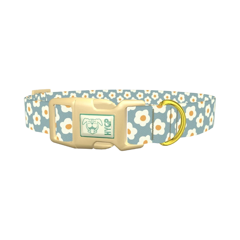 Grey Daisy Pattern Dog Collar - plastic gold