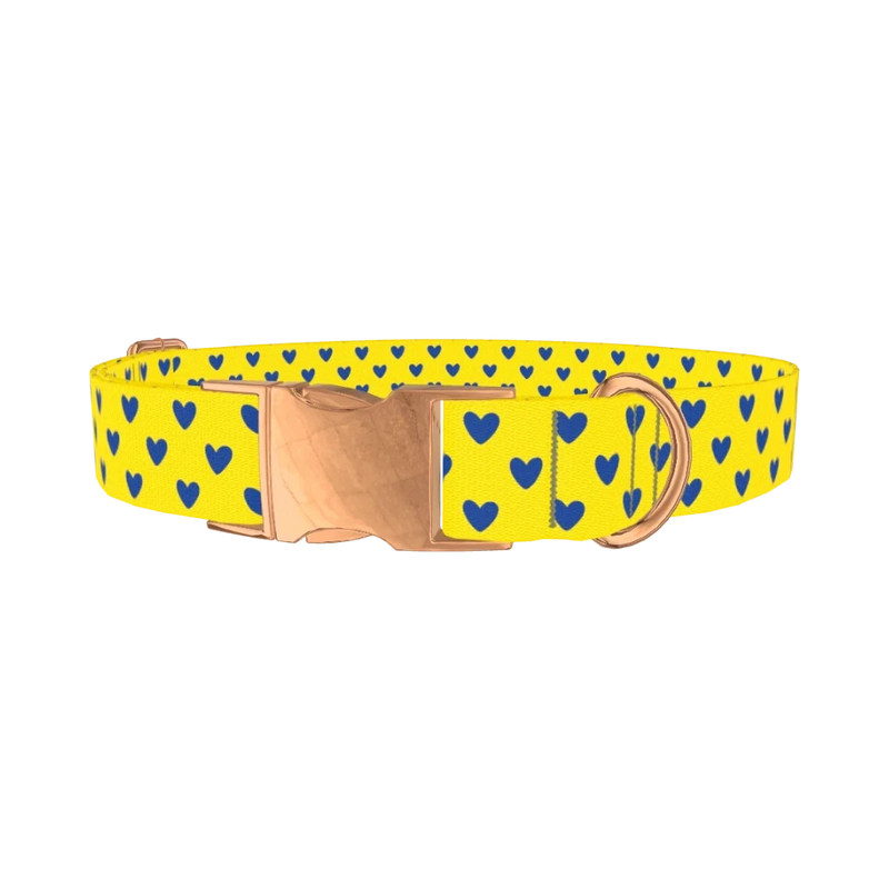 Blue Heart Dog Collar - metal rose gold