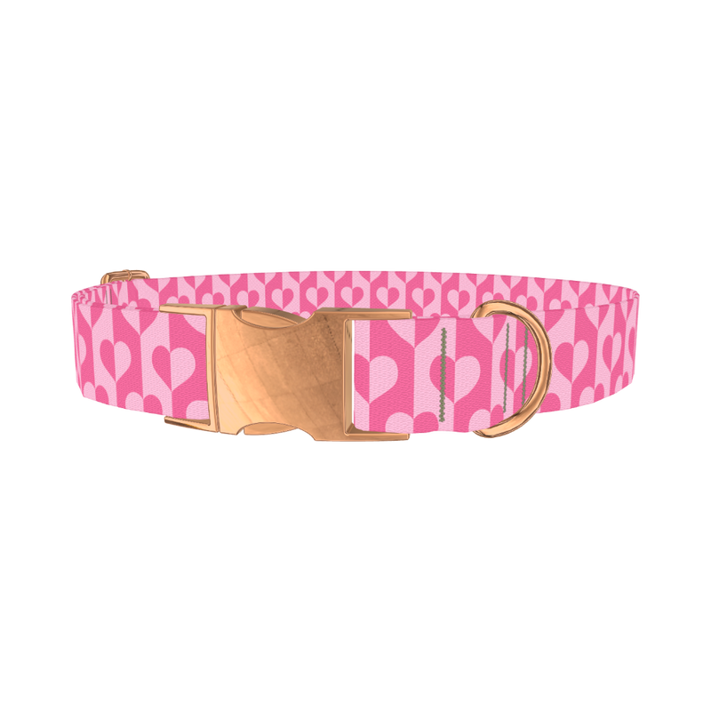 Pink Half Heart Dog Collar - metal rose gold