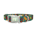 Teal Autumn Foliage Dog Collar - plastic silver