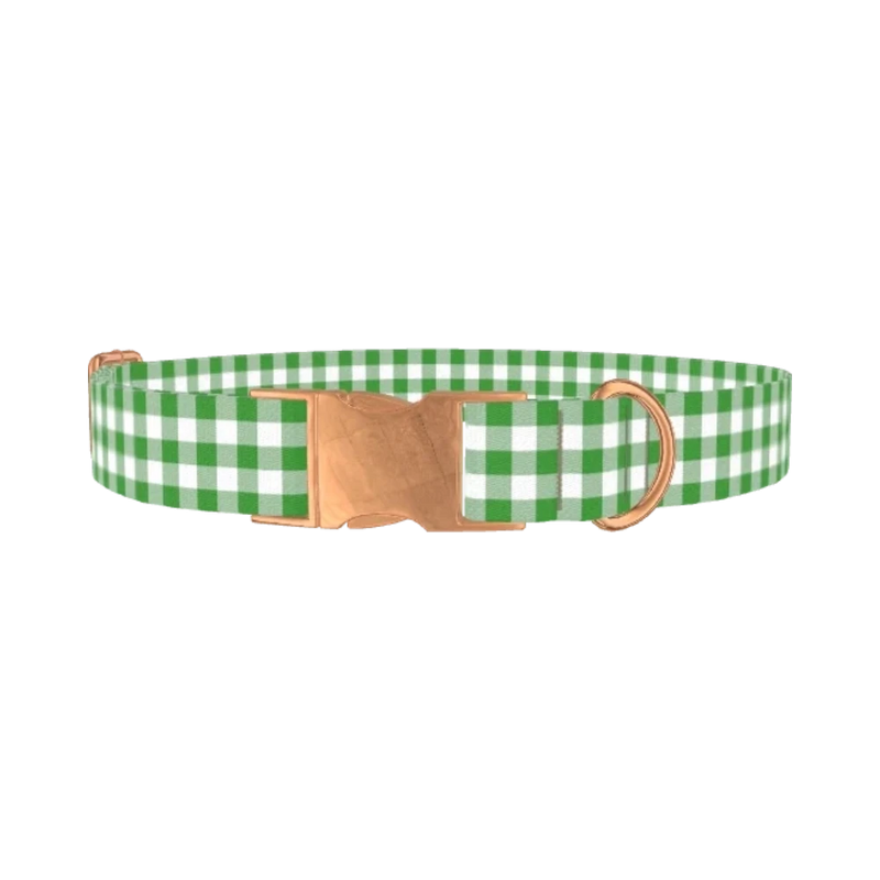 Green Plaid Dog Collar - metal rose gold