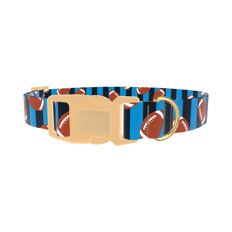 Blue Striped Football Dog Collar - plastic gold