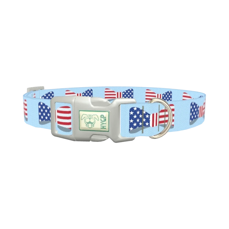 Patriotic Bowtie Dog Collar - plastic silver