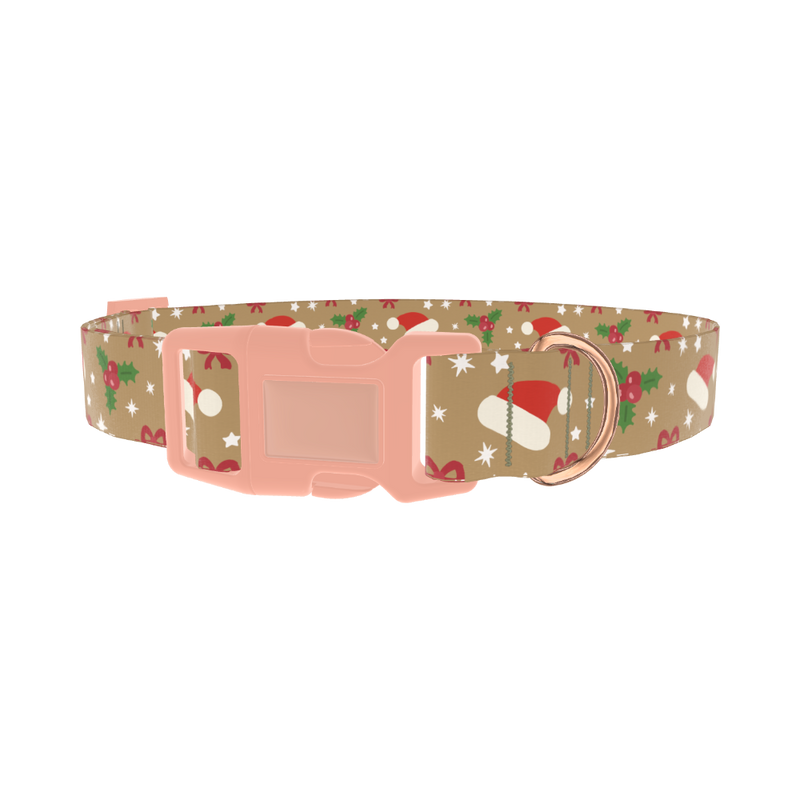 Santa Hat and Holly Dog Collar - plastic rose gold
