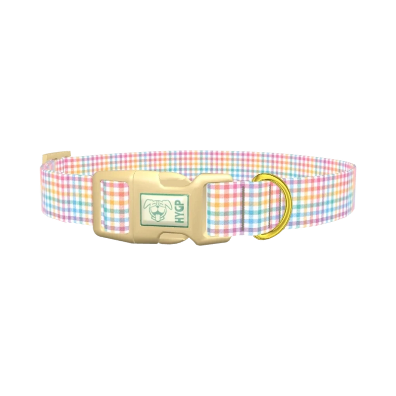 Pastel Gingham Dog Collar - plastic gold