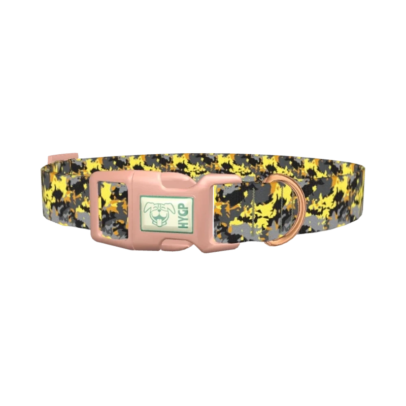 Yellow Grey Camouflage Dog Collar - plastic rose gold