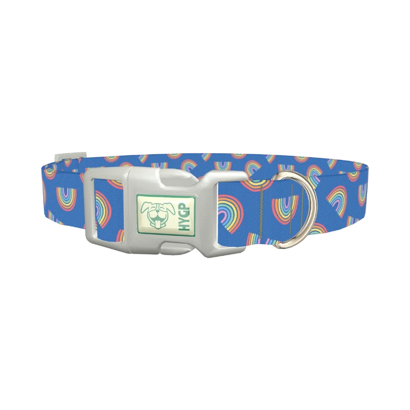 Blue Geometric Rainbow Dog Collar - plastic silver