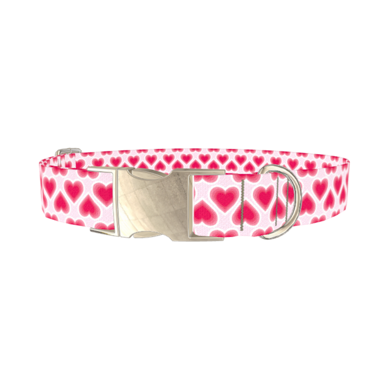 Pink Radiant Heart Dog Collar - metal silver