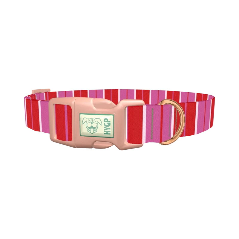 Red Pink Striped Dog Collar - plastic rose gold