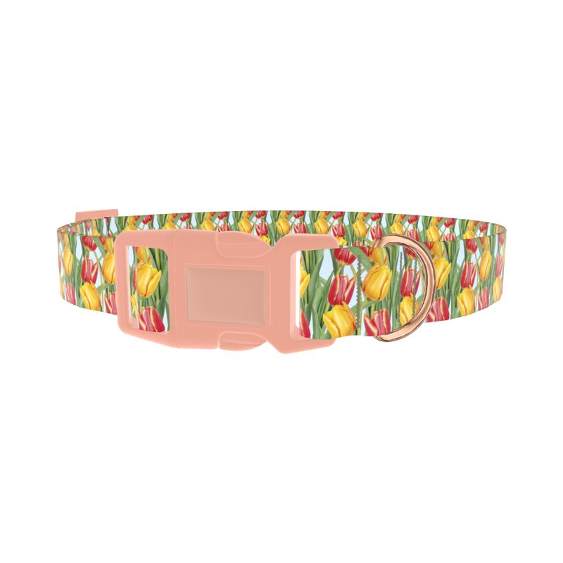 Red Yellow Tulip Dog Collar - plastic rose gold