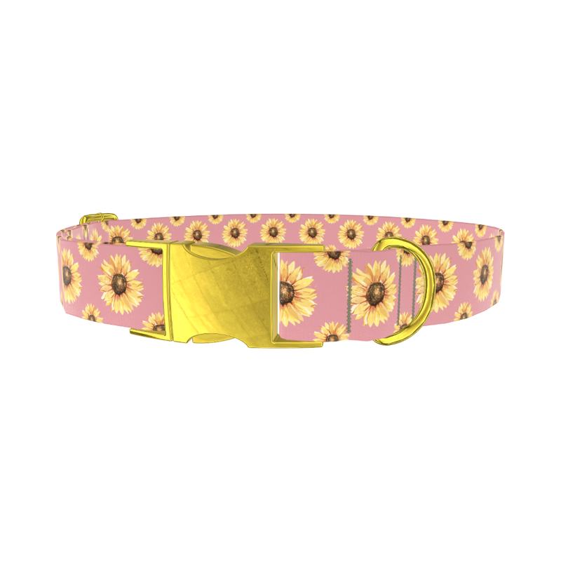 Pink Sunflower Dog Collar - metal gold