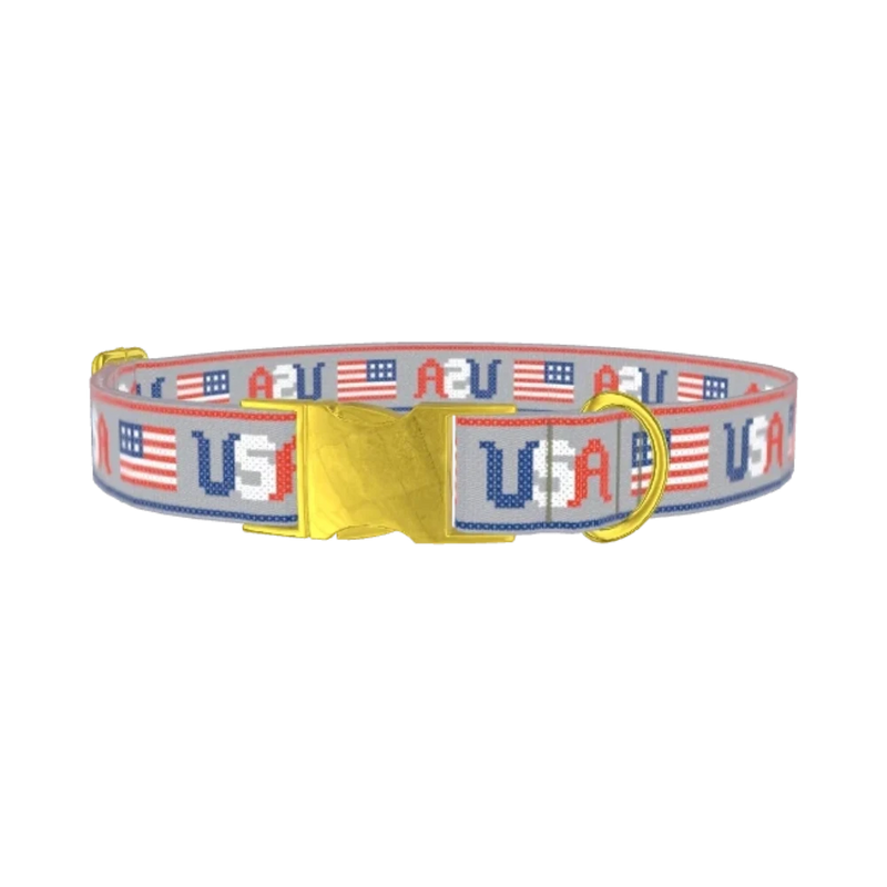 Patriotic USA Flag Dog Collar - metal gold