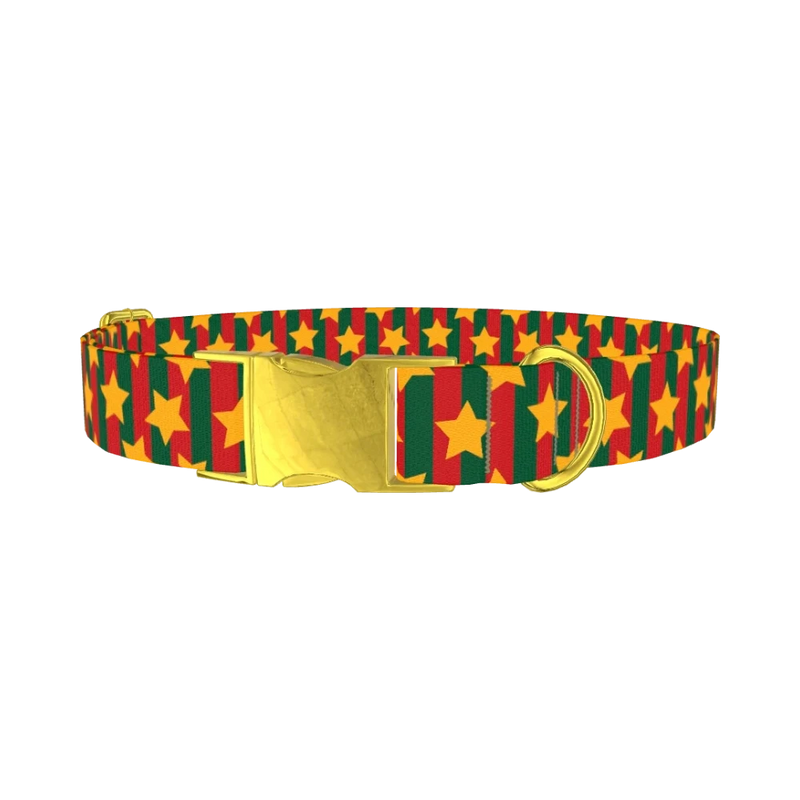 Christmas Stars and Stripes Dog Collar - metal gold