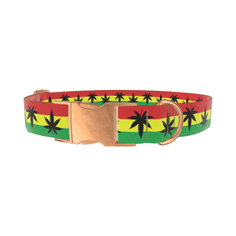 Rasta Leaf Dog Collar - metal rose gold
