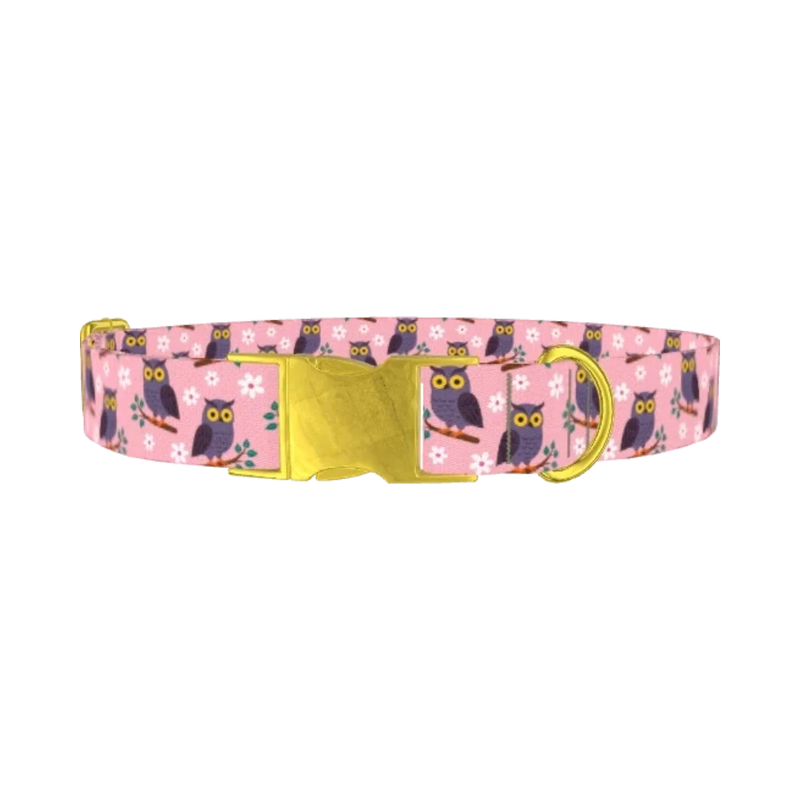 Floral Owl Dog Collar - metal gold