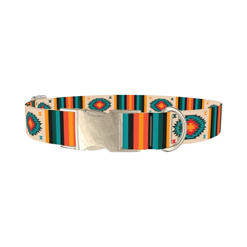 Tribal Geometric Stripes Dog Collar - metal silver