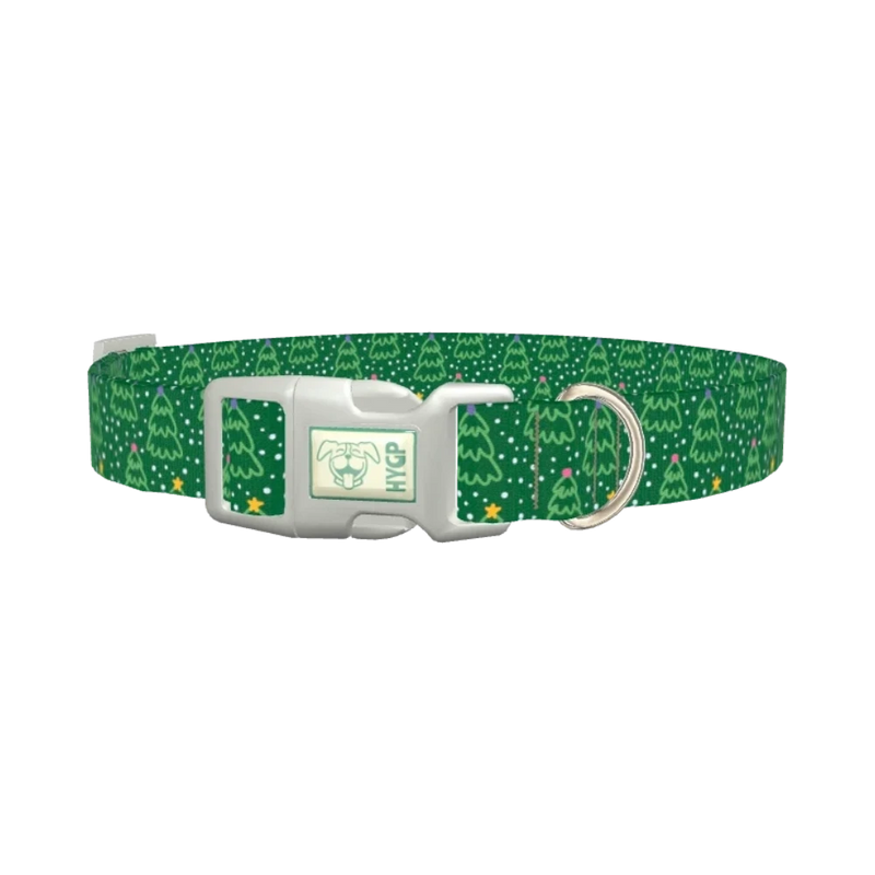 Green Christmas Tree Dog Collar - plastic silver