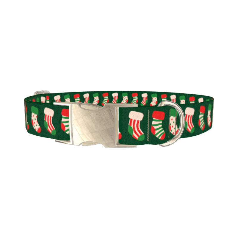Festive Stocking Dog Collar - metal silver