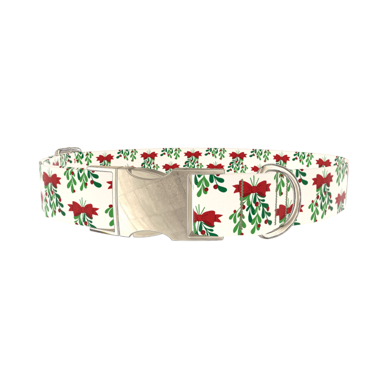 Christmas Mistletoe Dog Collar - metal silver