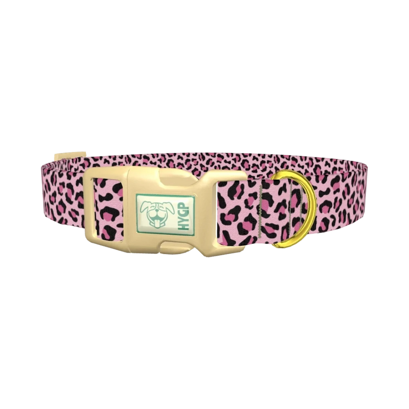Pink Leopard Pattern Dog Collar - plastic gold
