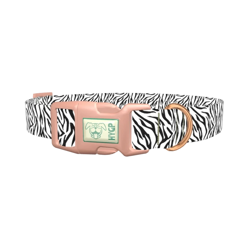 Zebra Print Dog Collar - plastic rose gold