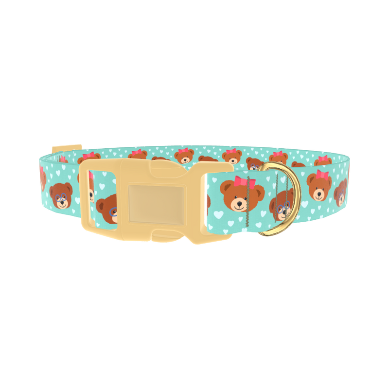 Teddy Bear Heart Dog Collar - plastic gold