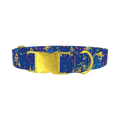 Abstract Blue Paint Dog Collar - metal gold