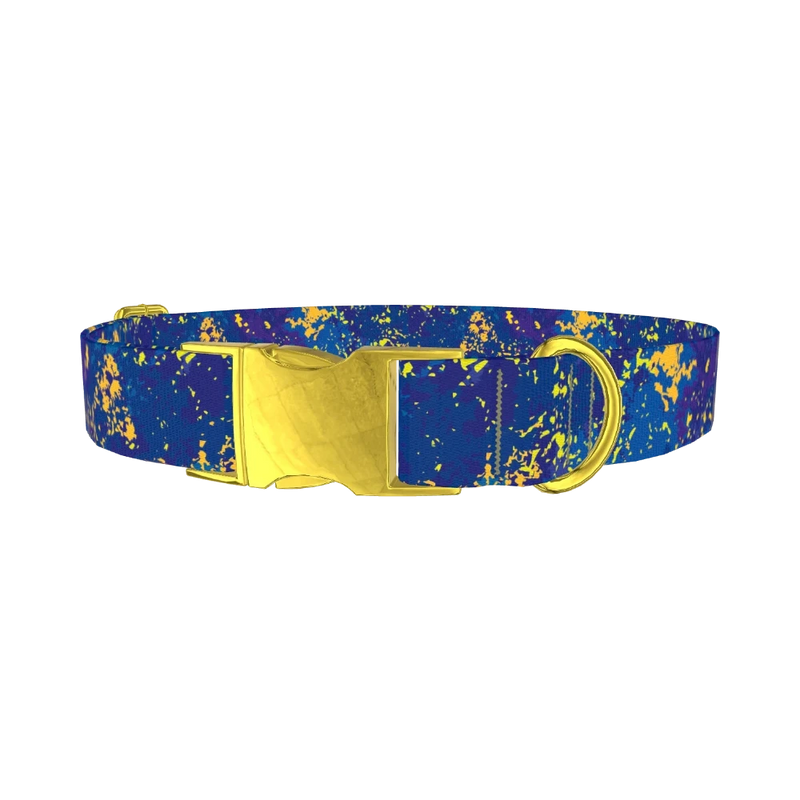 Abstract Blue Paint Dog Collar - metal gold