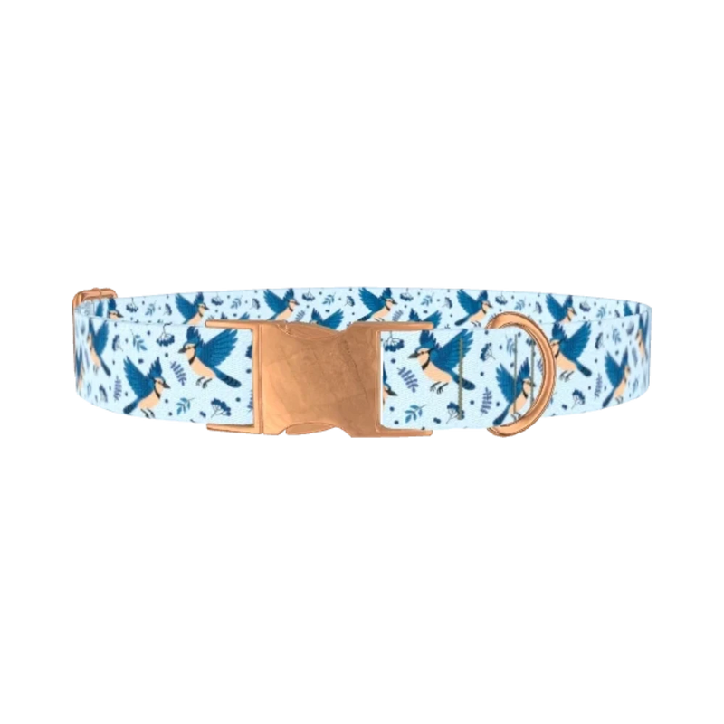 Bluejay Bird Dog Collar - metal rose gold