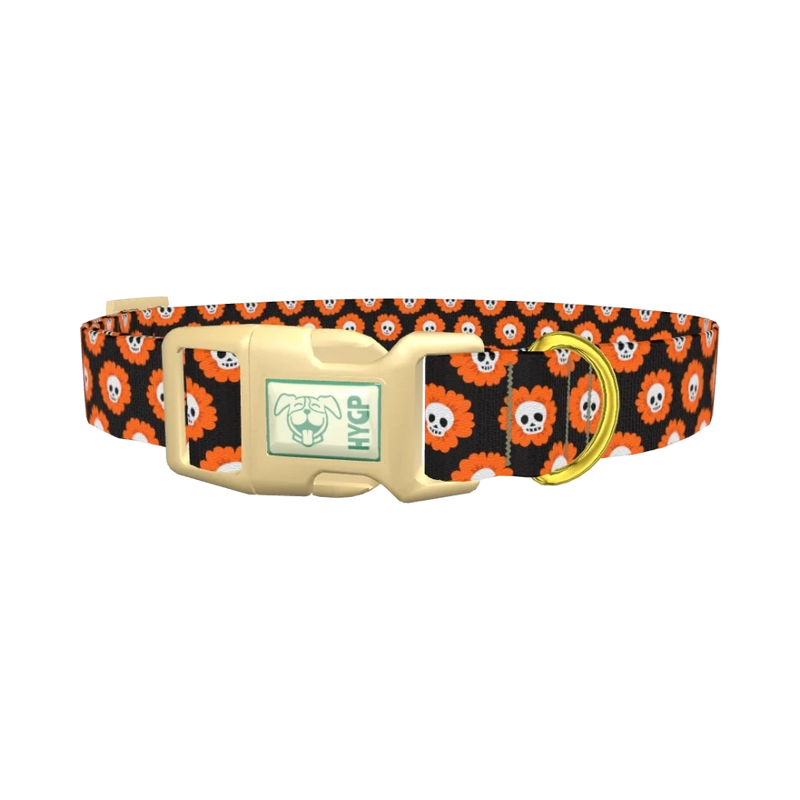 Halloween Skull Flower Dog Collar - plastic gold