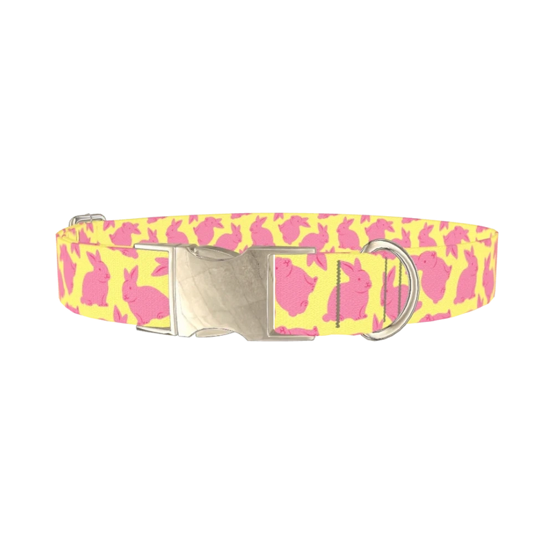 Yellow Bunny Dog Collar - metal silver