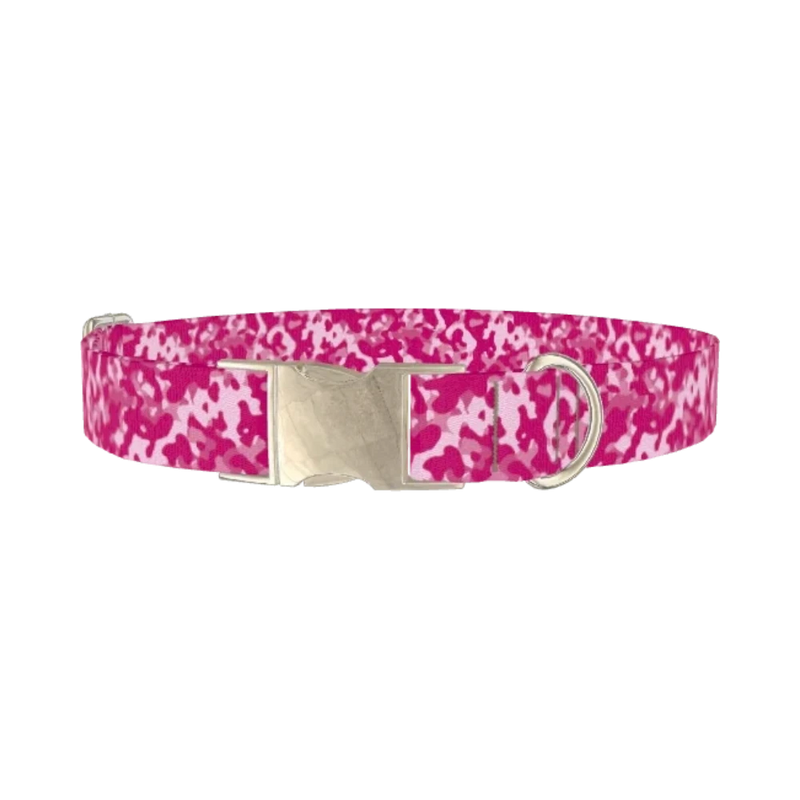 Pink Camo Dog Collar - metal silver