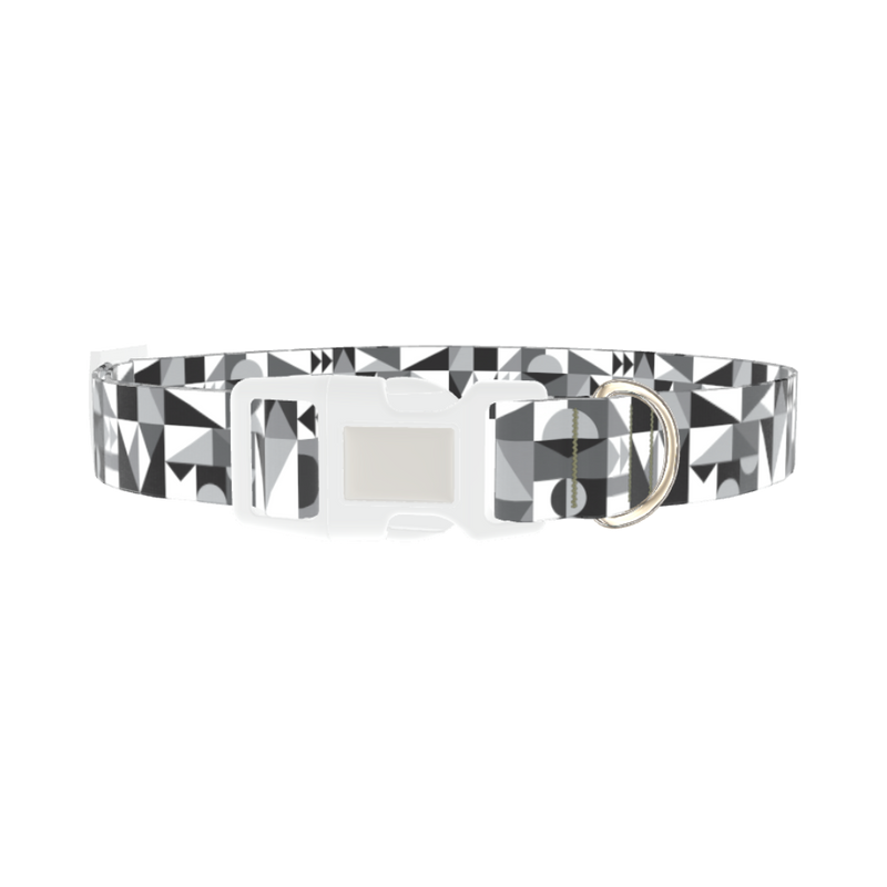Geometric Black and White Dog Collar - plastic silver